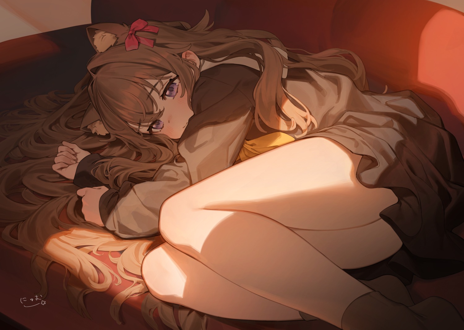 animal_ears, nekomimi, nyum, seifuku, skirt_lift