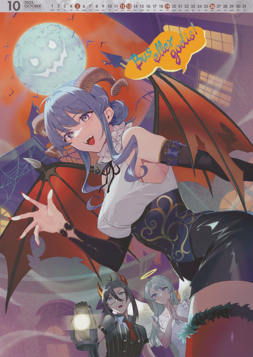 amagiri_(kancolle), angel, calendar, devil, drew, gotland_(kancolle), halloween, horns
