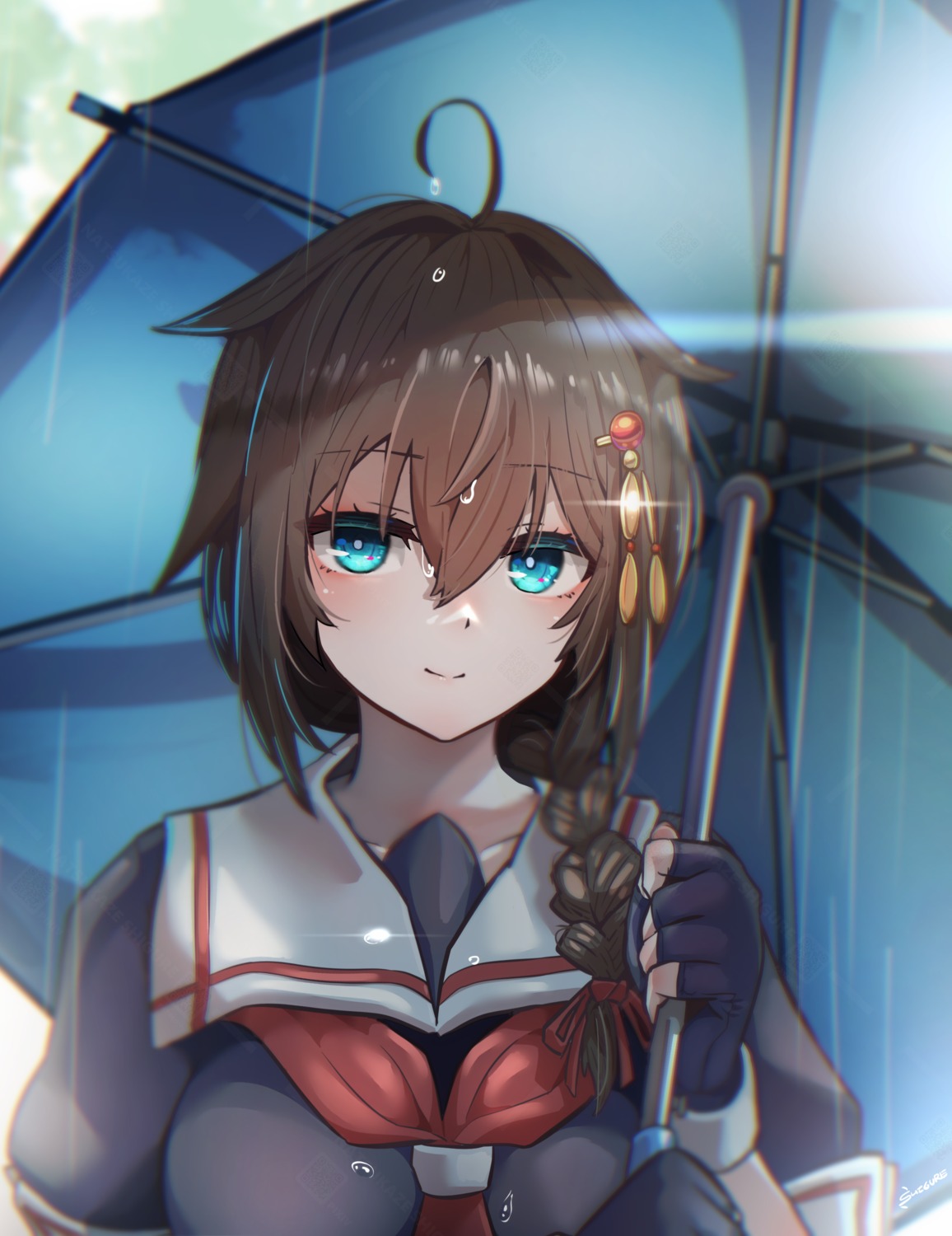 kantai_collection, seifuku, shigure_(kancolle), sigure-zzzz, umbrella