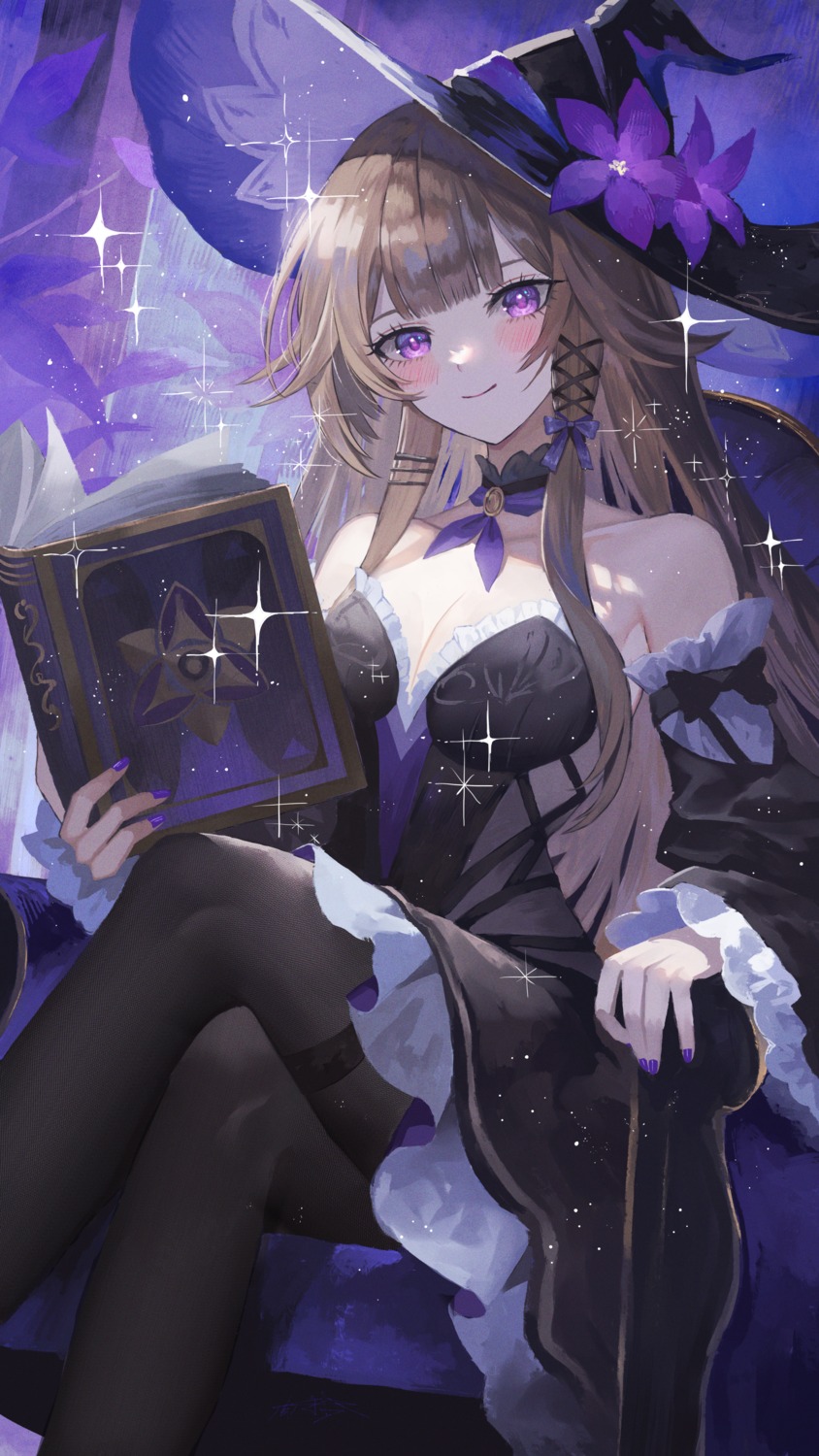 dress, garter, herta, honkai:_star_rail, no_bra, pantyhose, skirt_lift, witch