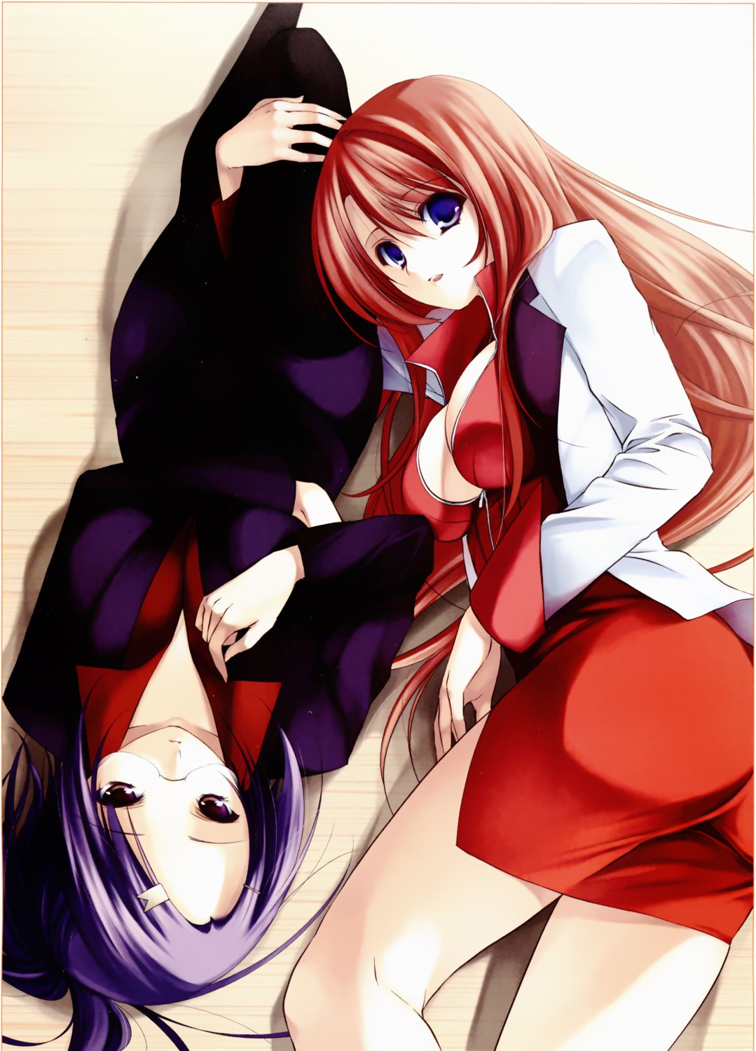 ayase_hazuki, business_suit, cleavage, color_issue, cropped, cross_hearts, double_sensei_life, kurosaki_shigure