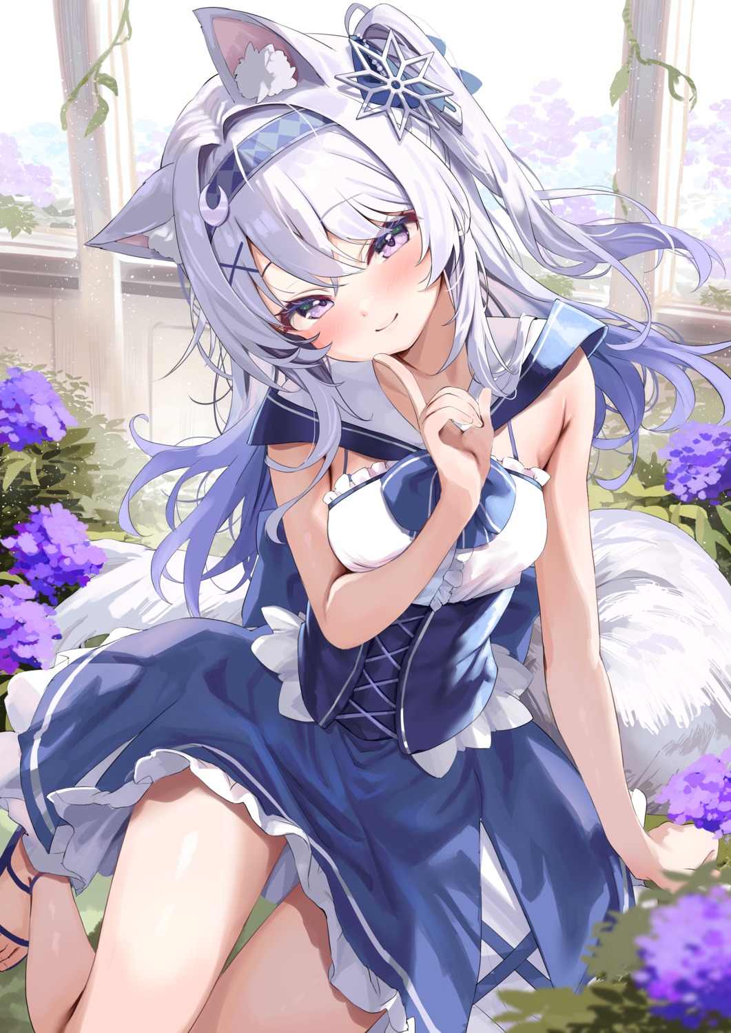 animal_ears, dress, mutsuki_nyahu, skirt_lift, tail