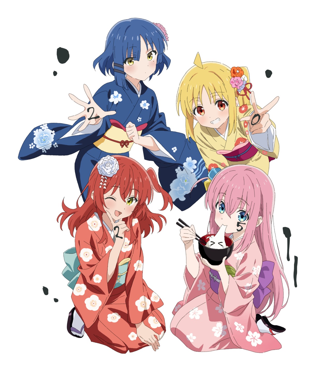 bocchi_the_rock!, gotou_hitori, ijichi_nijika, kimono, kita_ikuyo, nekokawa_isugi, yamada_ryou