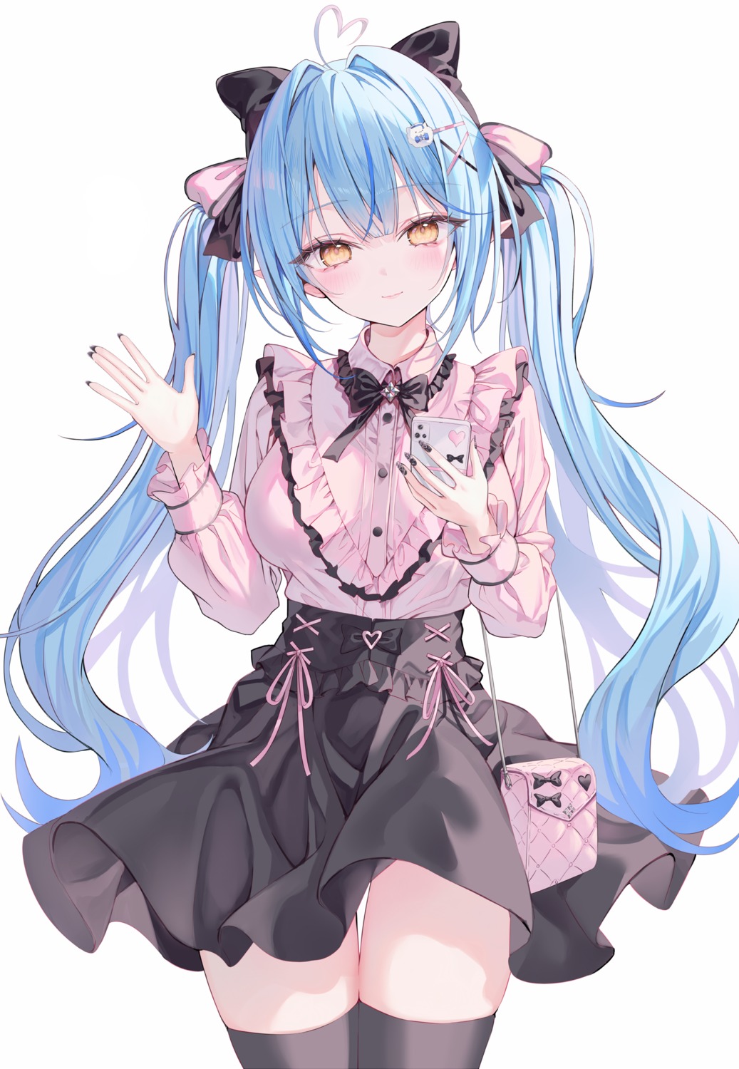 elf, hololive, lolita_fashion, pointy_ears, rin_yuu, skirt_lift, thighhighs, yukihana_lamy