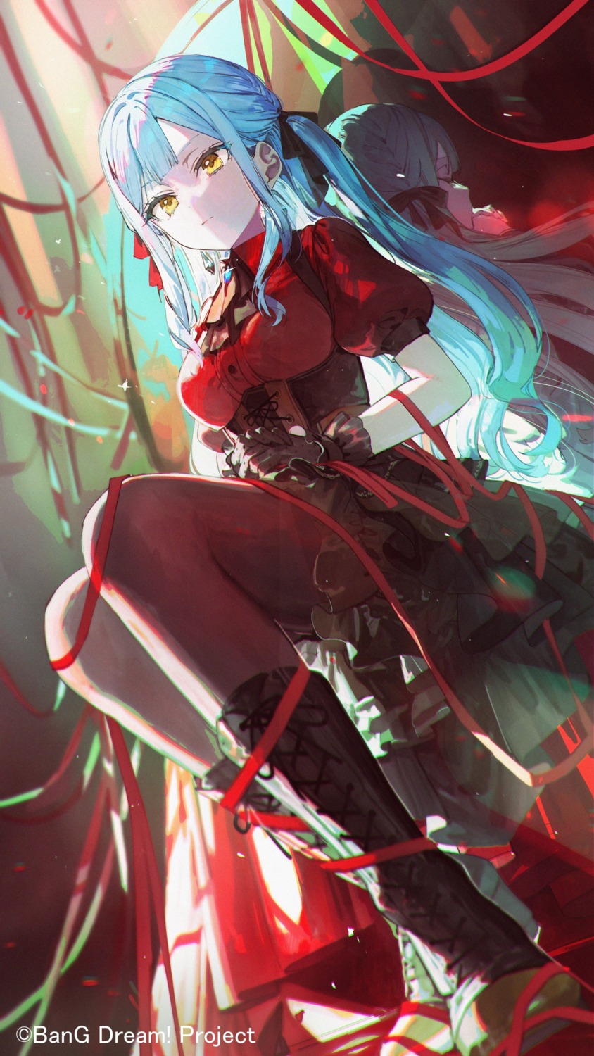 bang_dream!, bang_dream!_ave_mujica, corset, pantyhose, skirt_lift, togawa_sakiko, uniform, wata_(attaka_taoru)