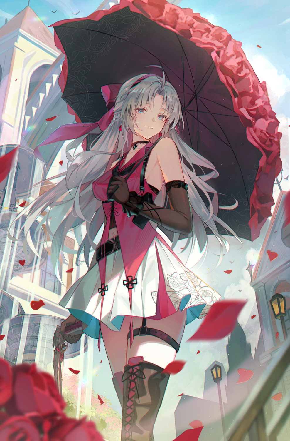 carlotta, dress, garter, gun, hyonee, thighhighs, umbrella, wuthering_waves