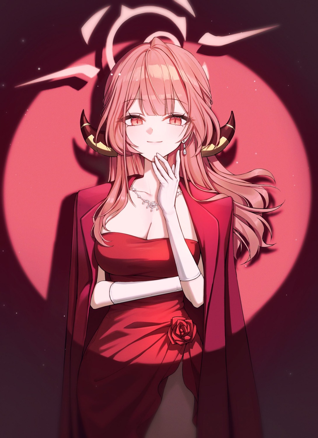 blue_archive, dress, halo, horns, no_bra, rikuhachima_aru, soymilk_arts2