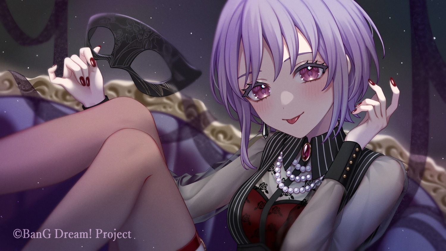 bang_dream!, bang_dream!_ave_mujica, saijou_yurica, see_through, stockings, thighhighs, uniform, wallpaper