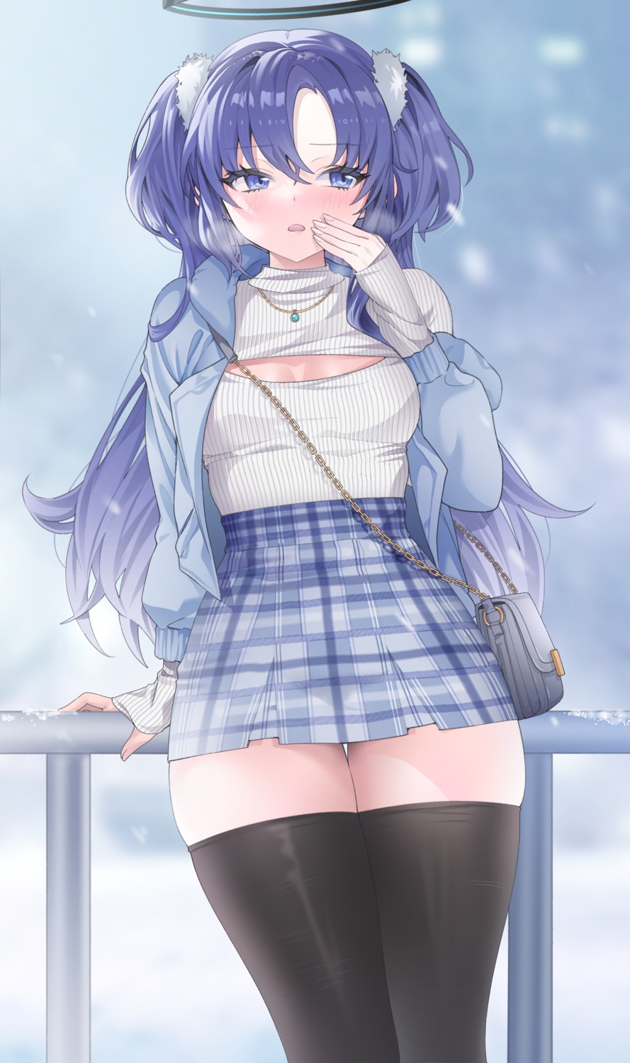 blue_archive, halo, hayase_yuuka, laseri, sweater, thighhighs