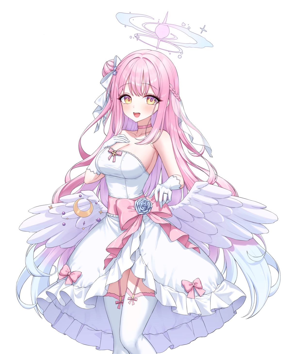 angel, blue_archive, dress, misono_mika, no_bra, soymilk_arts2, stockings, thighhighs