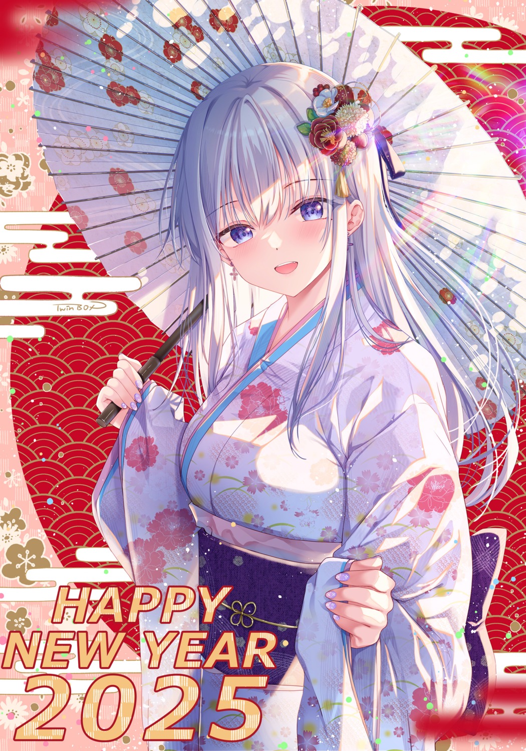 hiiragi_asuka_(twinbox), kimono, twinbox, twinbox_gakuen, umbrella