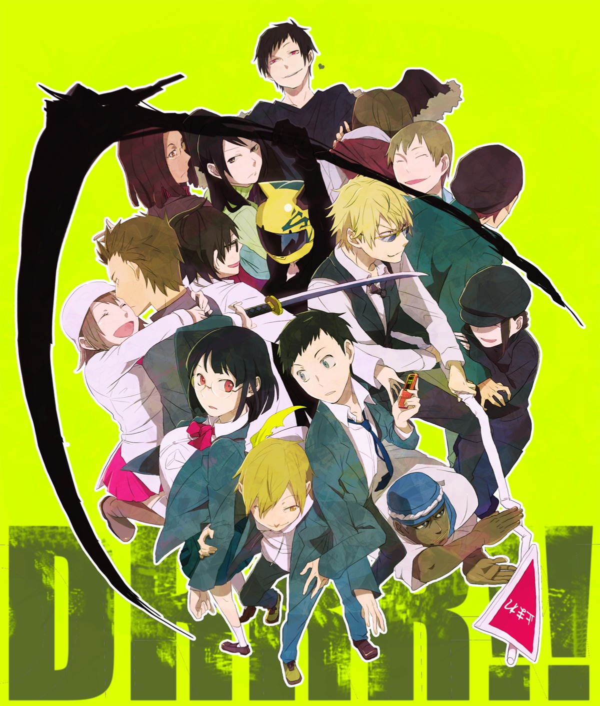 celty_sturluson, durarara!!, harima_mika, heiwajima_shizuo, kadota_kyouhei, karisawa_erika, kida_masaomi, kishitani_shinra