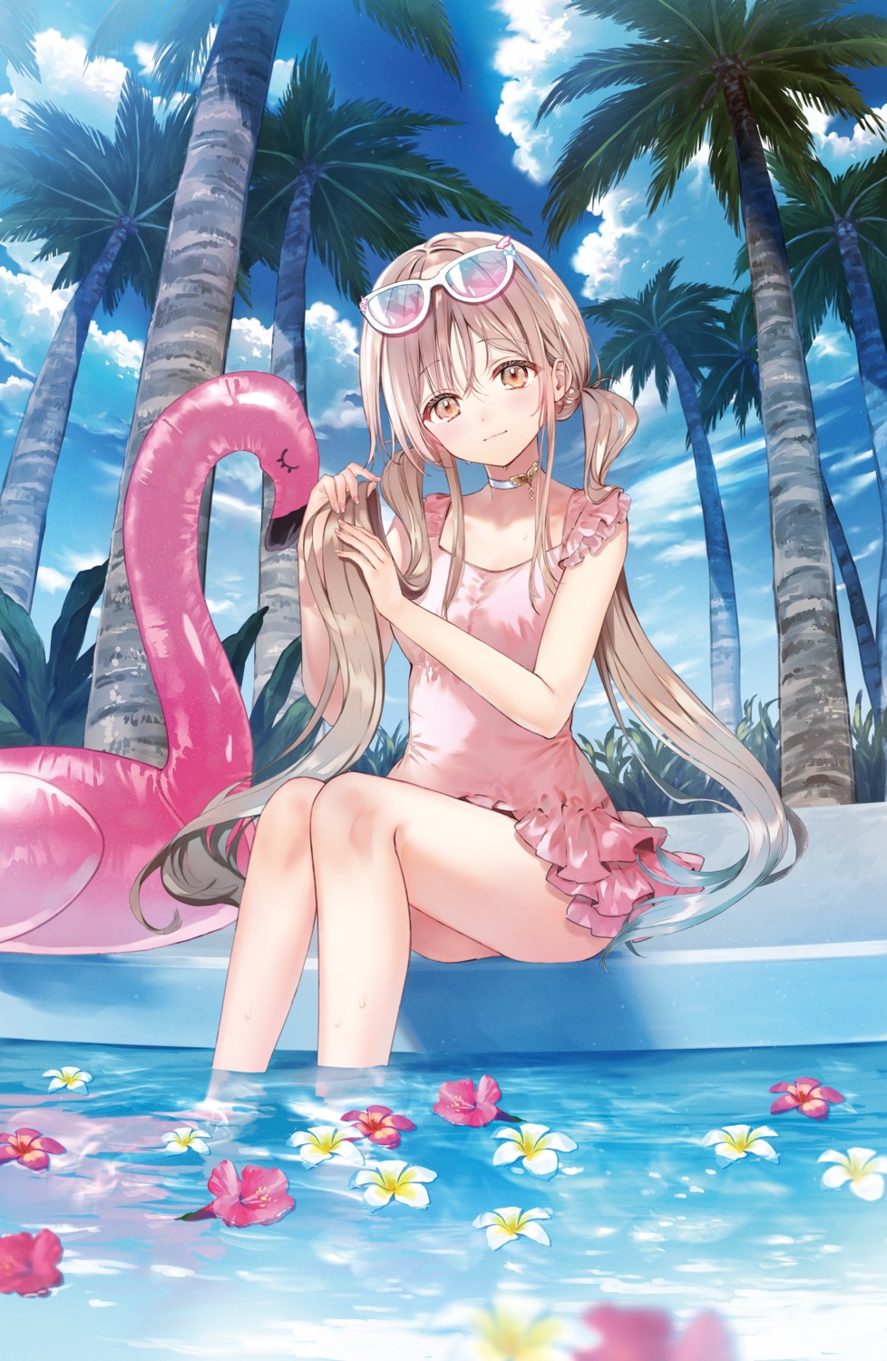 hanekoto, megane, otonari_no_tenshi-sama_ni_itsunomanika_dame_ningen_ni_sareteita_ken, shiina_mahiru, swimsuits, wet
