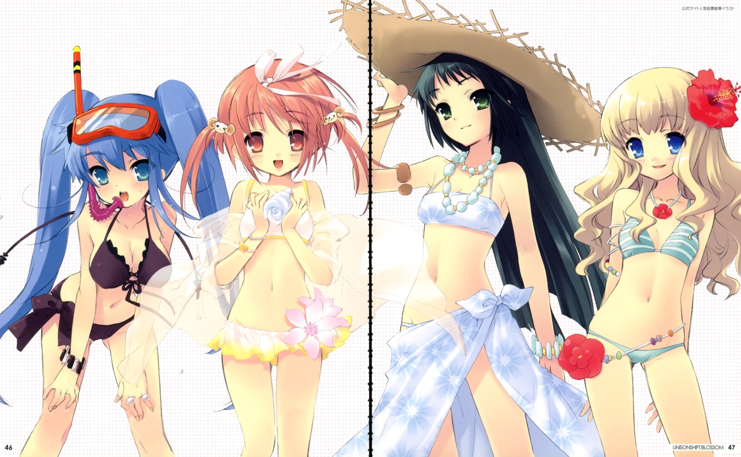 akihime_sumomo, bikini, cleavage, ito_noizi, koiwai_flora, nanatsuiro_drops, see_through, swimsuits