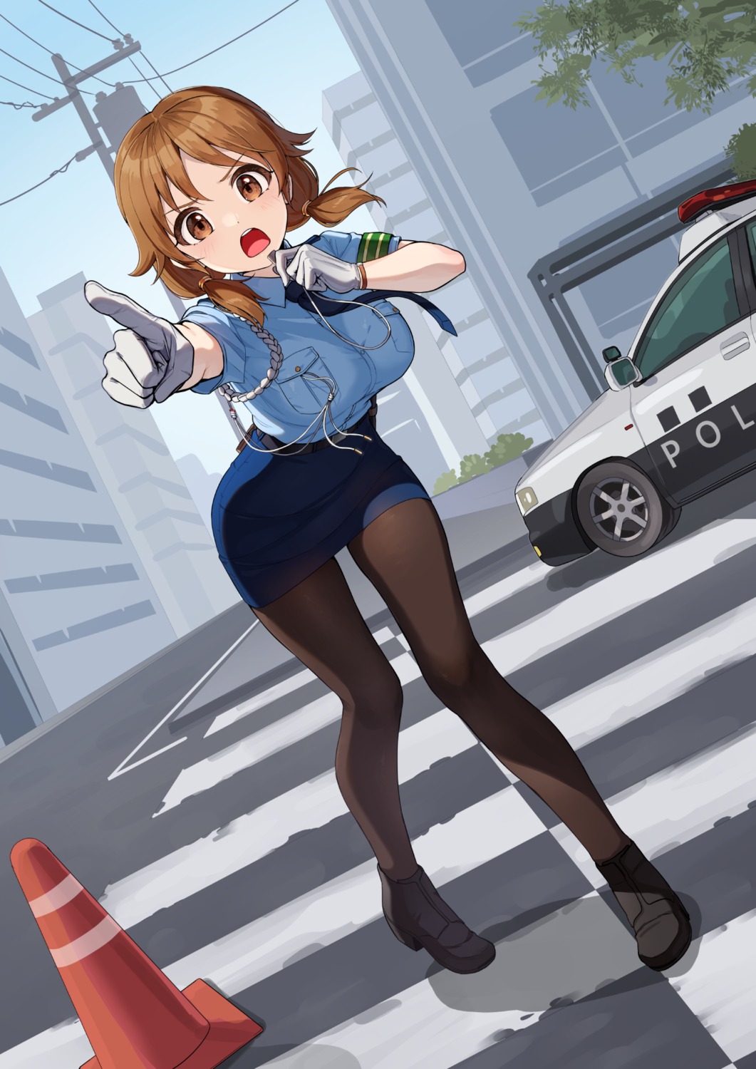 heels, kamille_(vcx68), katagiri_sanae, pantyhose, police_uniform, the_idolm@ster, the_idolm@ster_cinderella_girls