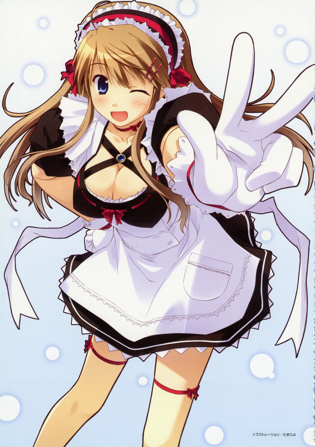 cleavage, maid, tamahiyo, thighhighs, waitress