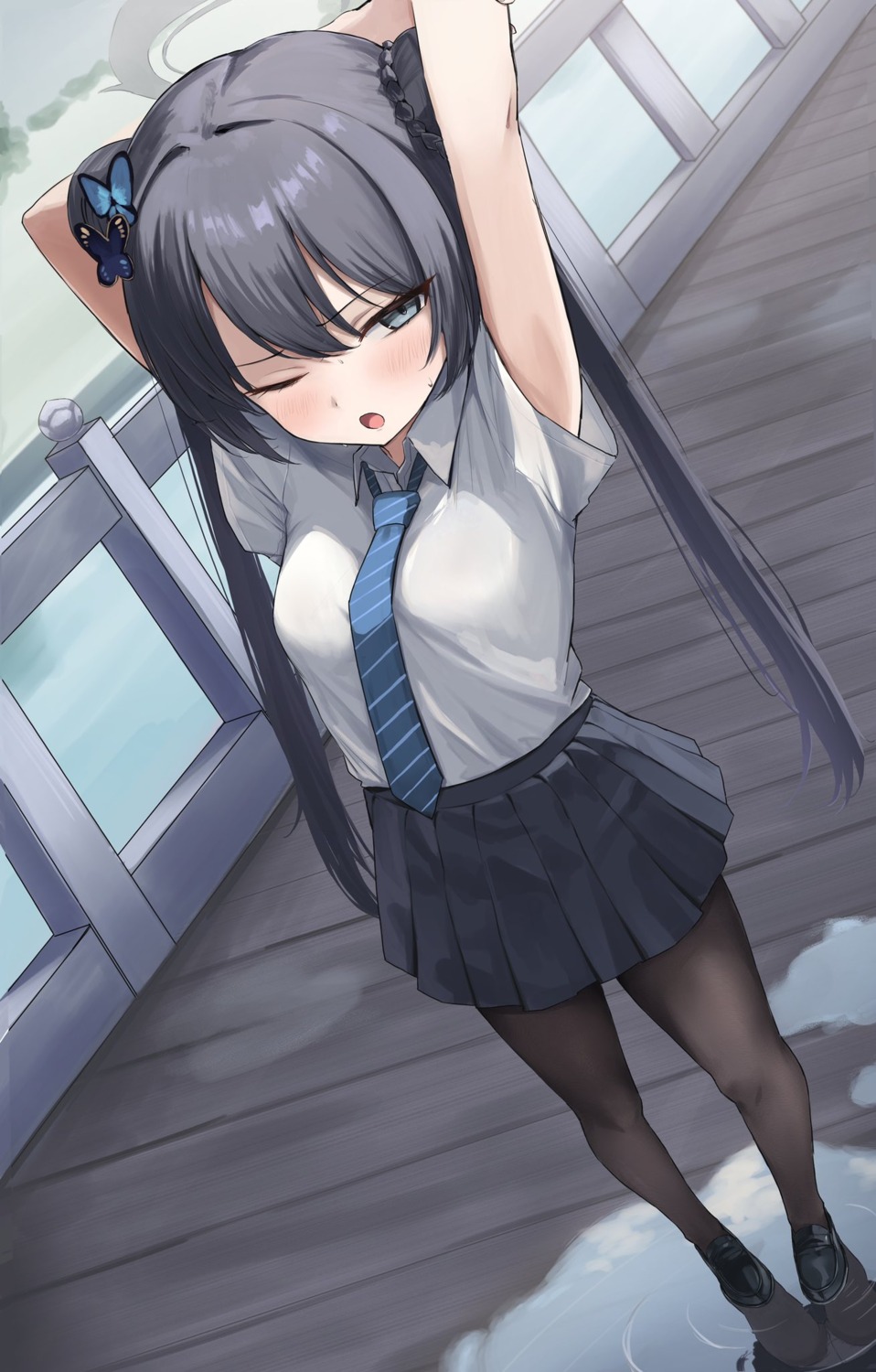 blue_archive, halo, minazuki_(user_ejyk8423), pantyhose, ryuuge_kisaki, seifuku