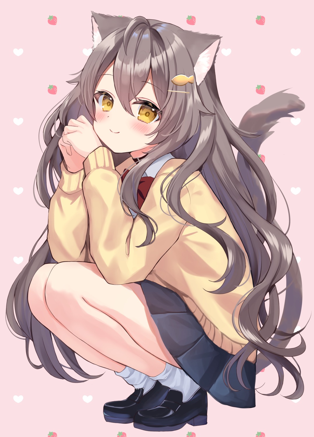 animal_ears, hamico, nekomimi, seifuku, skirt_lift, sweater, tail