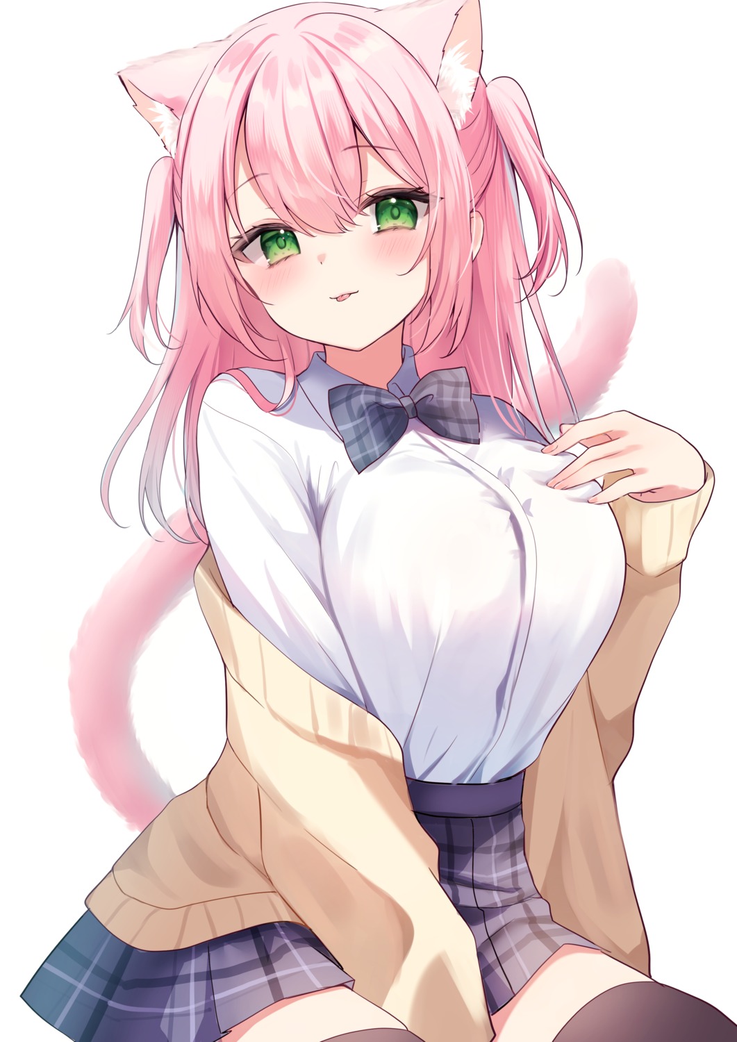 animal_ears, hamico, nekomimi, seifuku, sweater, tail, thighhighs