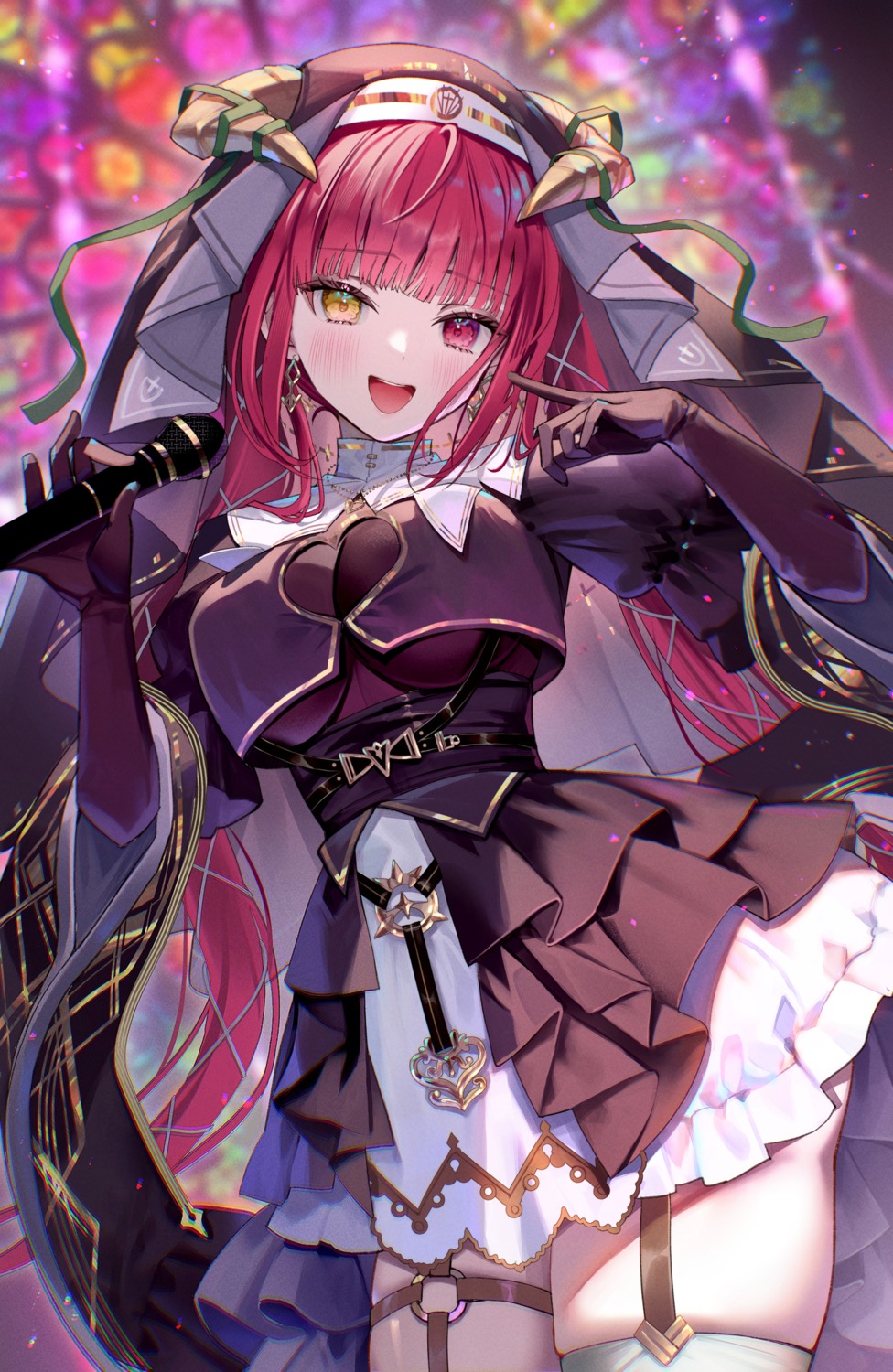 detexted, garter, heterochromia, hololive, horns, houshou_marine, no_bra, nun