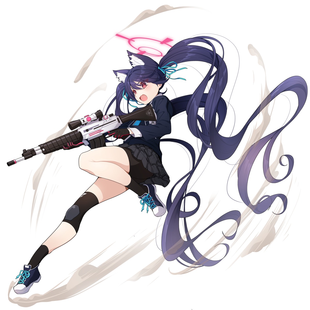 animal_ears, bike_shorts, blue_archive, gun, halo, koflif, kuromi_serika, nekomimi