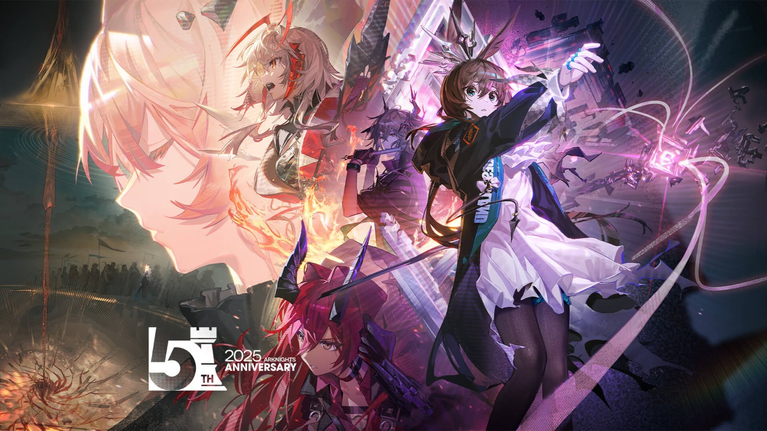 amiya_(arknights), animal_ears, arknights, ascalon, bunny_ears, garter, horns, logos