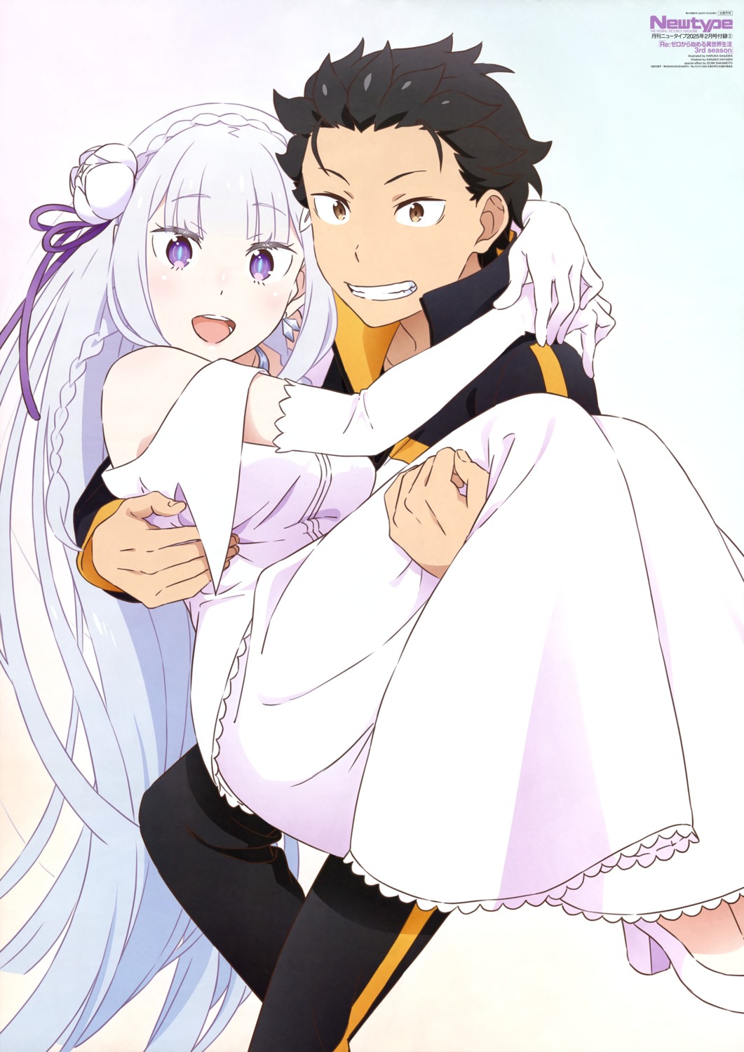 dress, emilia_(re_zero), gym_uniform, heels, natsuki_subaru, re:zero_kara_hajimeru_isekai_seikatsu, sagawa_haruka