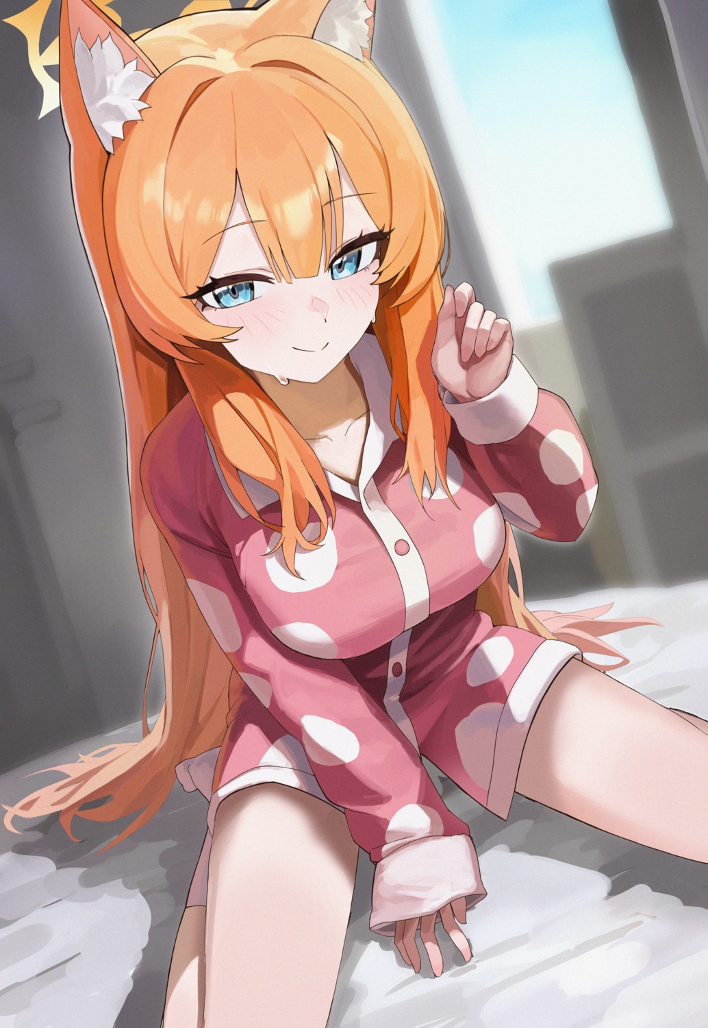 animal_ears, blue_archive, halo, iochi_mari, nekomimi, pajama, setakman