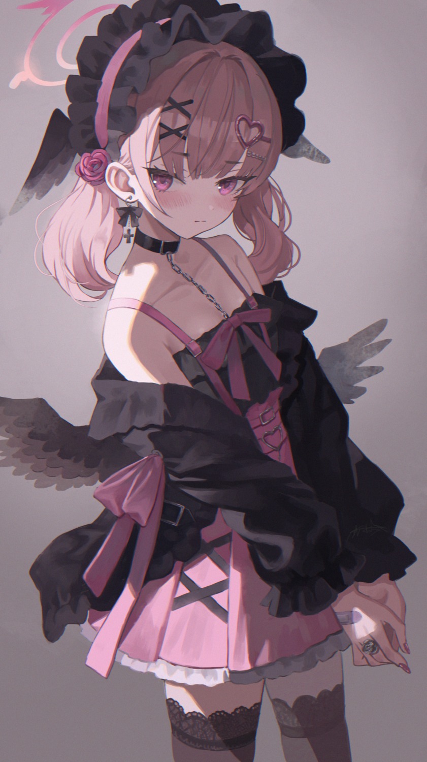 bandaid, blue_archive, halo, shimoe_koharu, thighhighs, wings, yumeno_yume