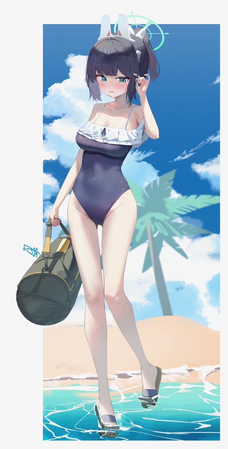animal_ears, blue_archive, bunny_ears, cosplay, dan_nako, halo, sorai_saki, swimsuits, tsukiyuki_miyako, wet