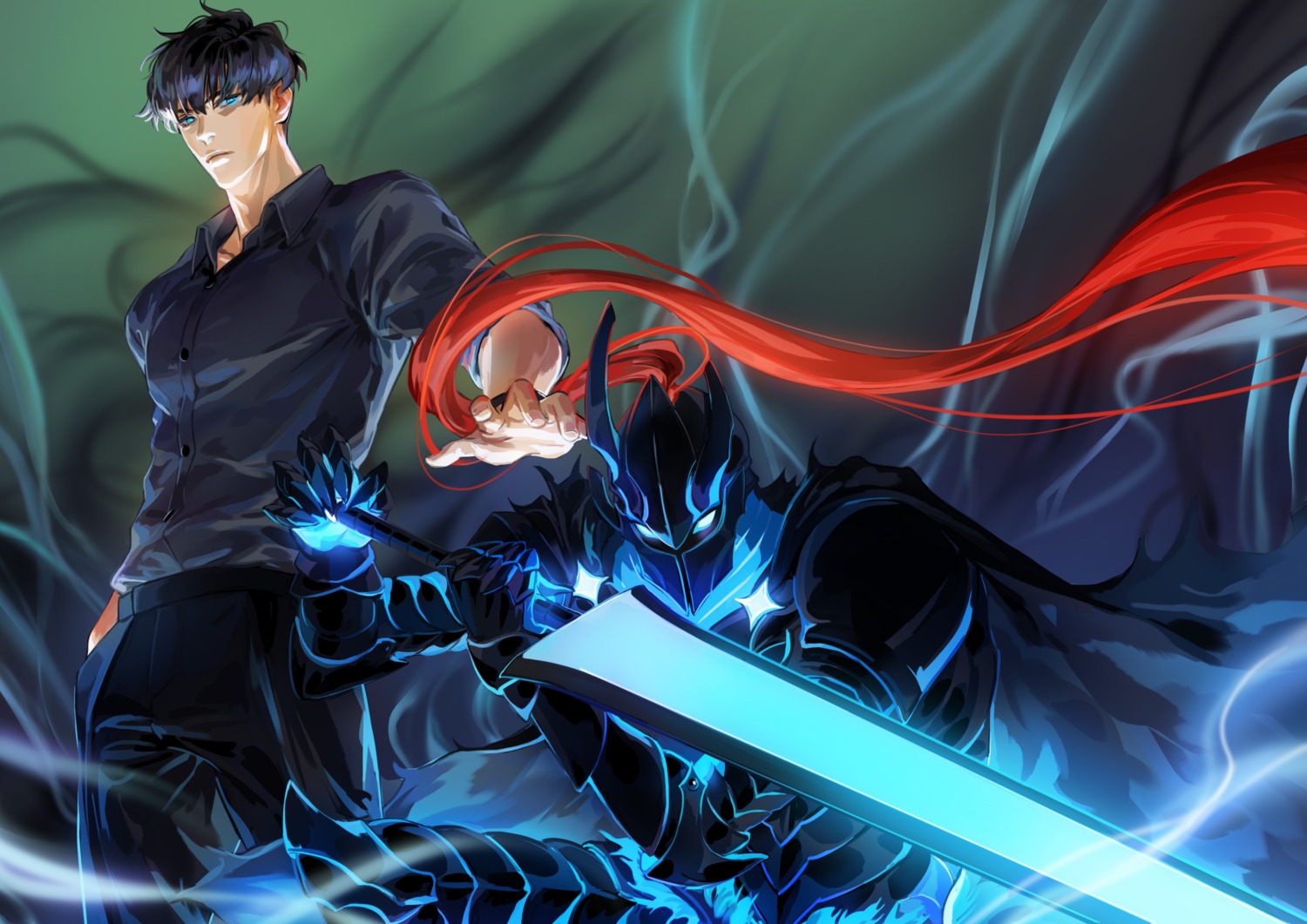 armor, igris, janemere, male, na_honjaman_level_up, sung_jin-woo, sword