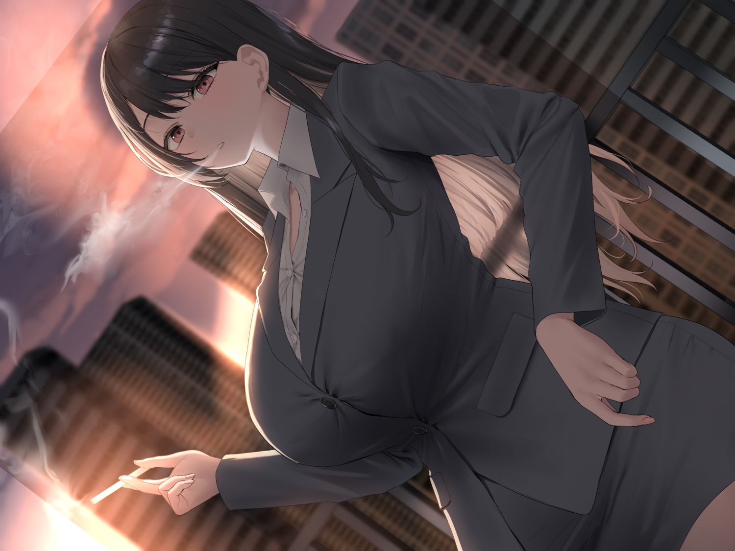 aqua_pocket, business_suit, oekakizuki, open_shirt, smoking