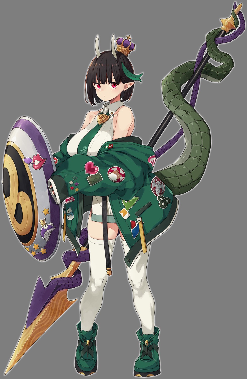 biscione_(fate), fate/grand_order, horns, imigimuru, pointy_ears, tail, thighhighs, transparent_png, weapon
