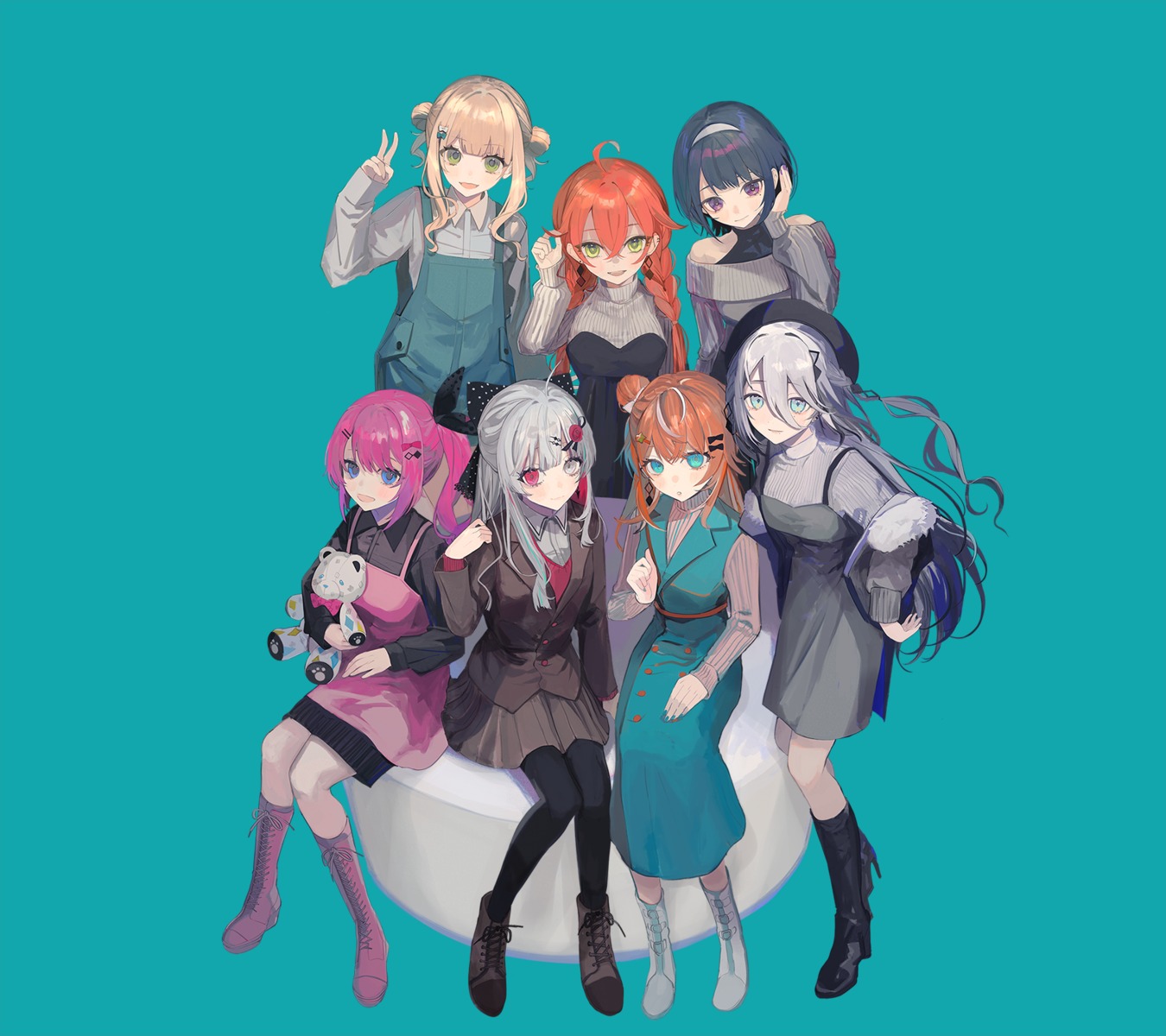 dress, heels, heterochromia, igarashi_rika, ishigami_nozomi, kaburaki_roco, koshimizu_tooru, kuramochi_meruto