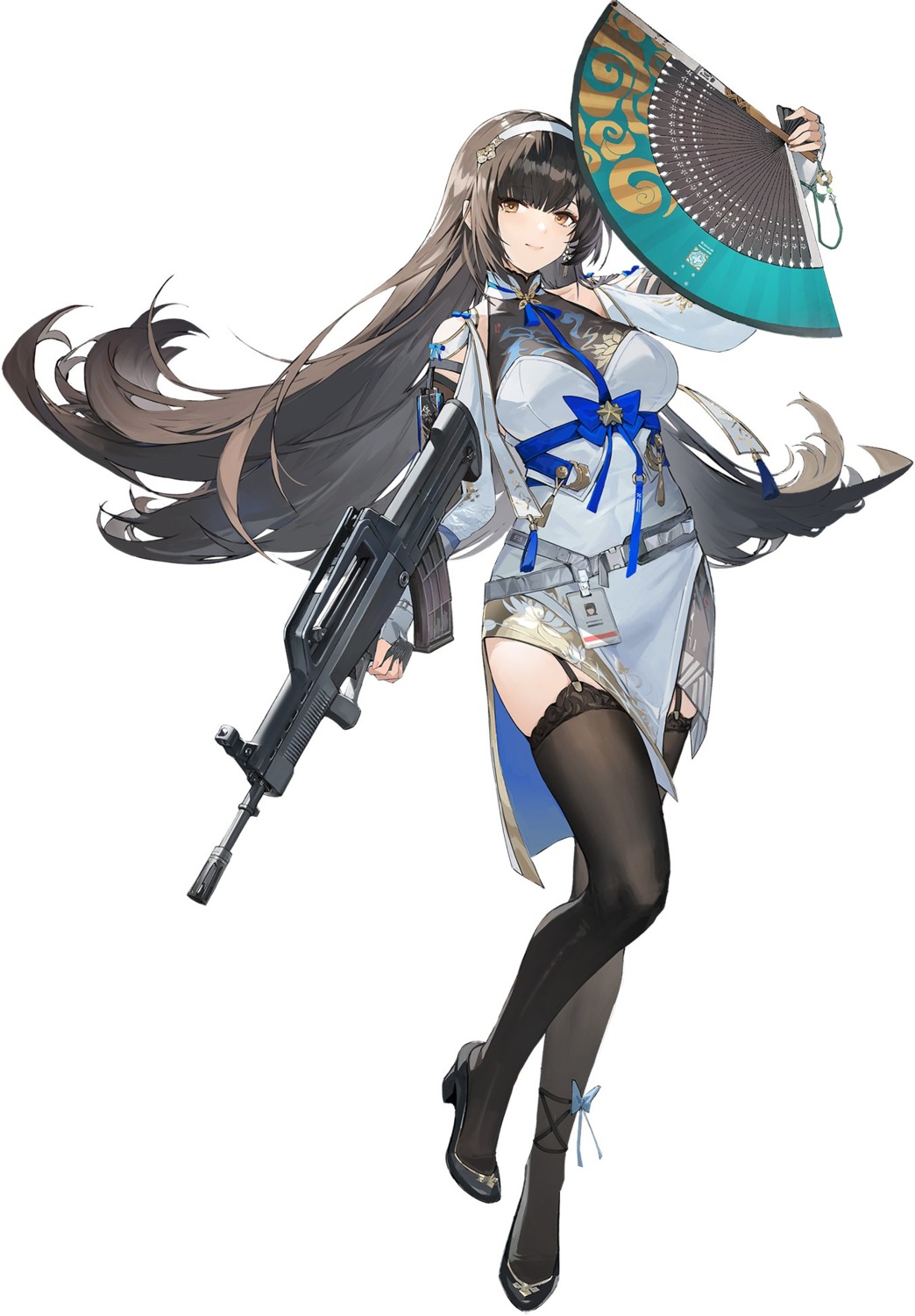asian_clothes, daiyan, girls_frontline_2:_exilium, gun, heels, qbz-95_(girls_frontline), stockings, tagme, thighhighs