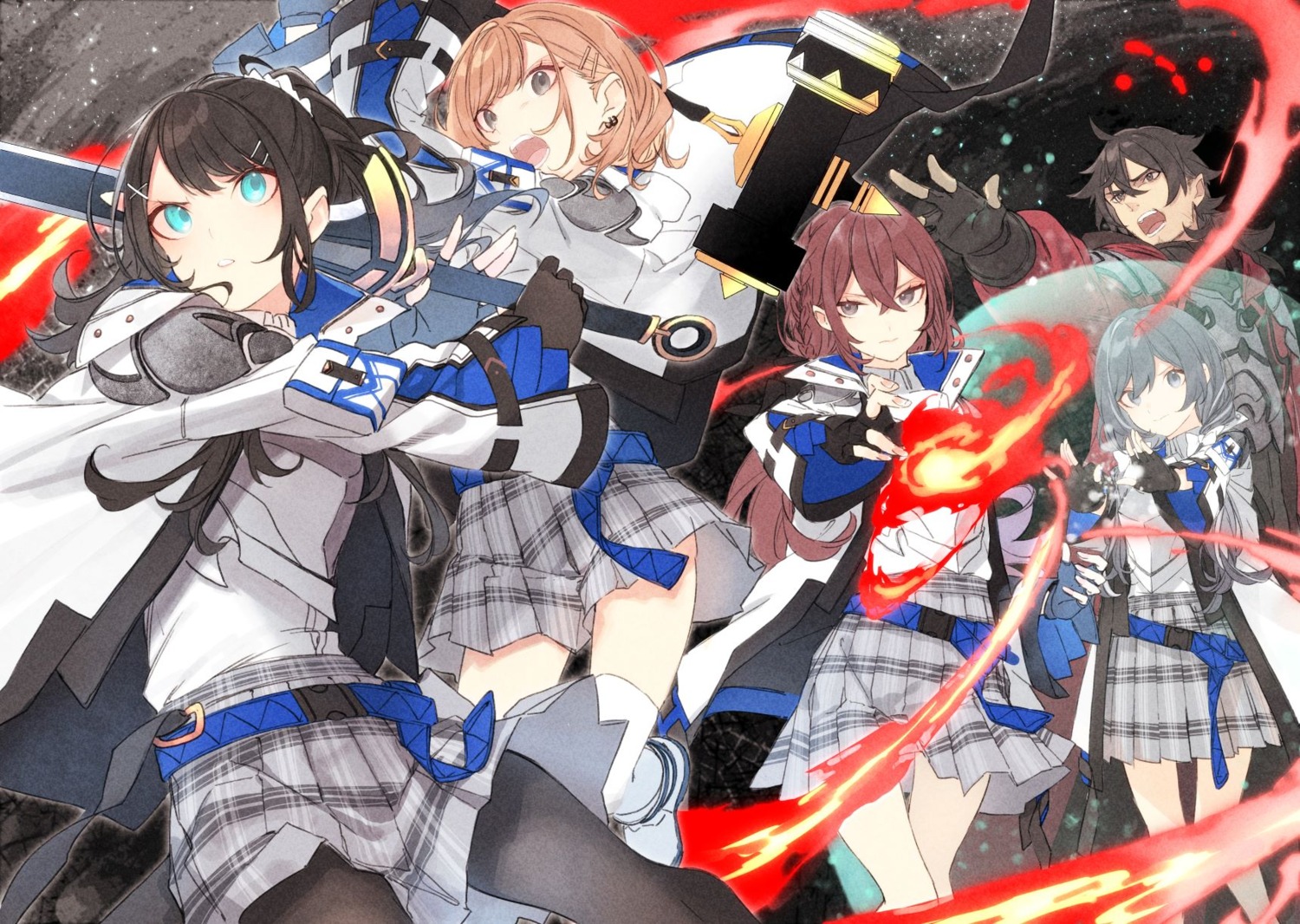 abe_haruka, armor, asada_kana, igami_kousuke, kitahara_yuzu, kuwashima_rein, miyano_mizuki, pantyhose