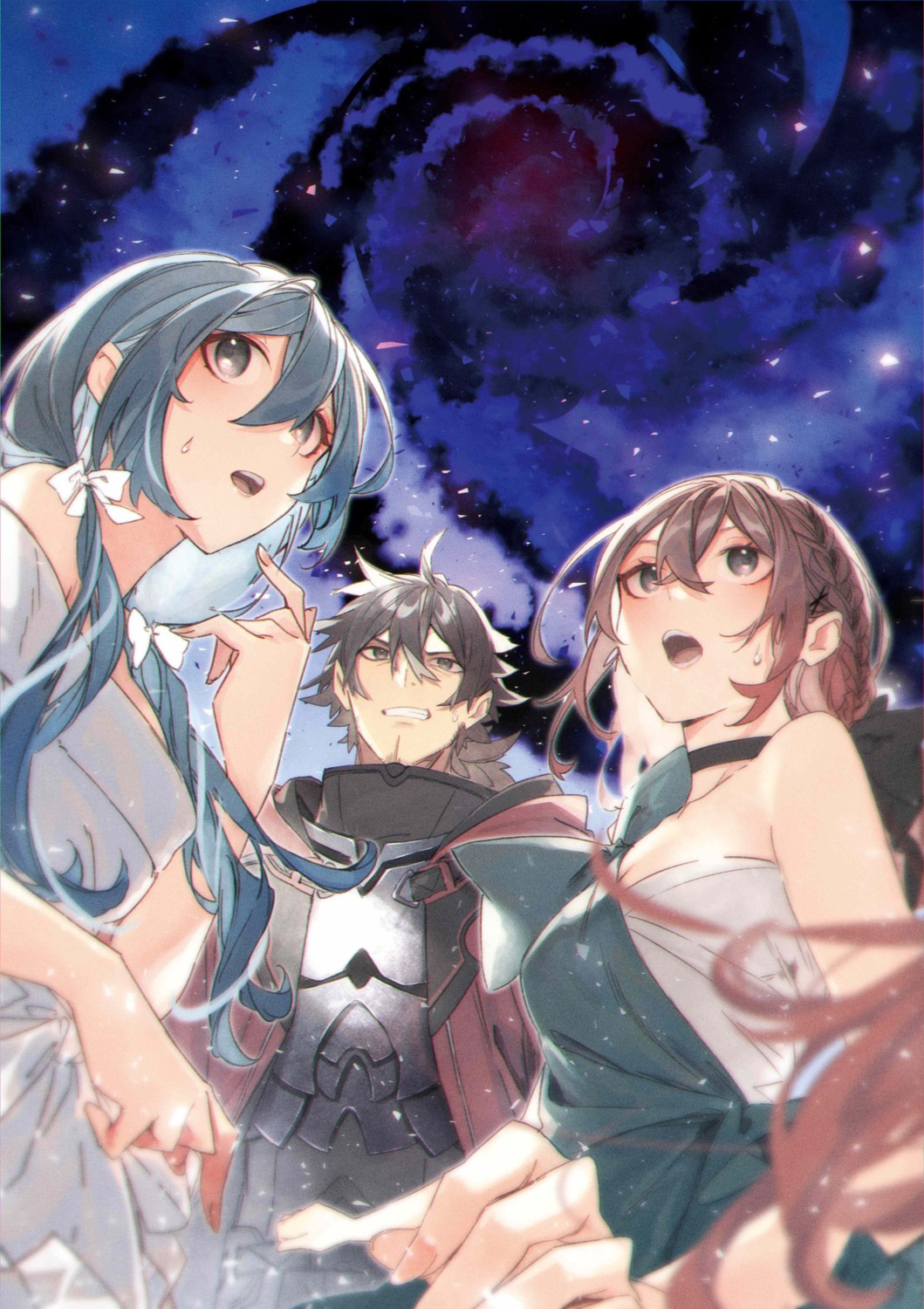 abe_haruka, armor, dress, igami_kousuke, kitahara_yuzu, kuwashima_rein, no_bra, saitei_rank_no_boukensha_yuusha_shoujo_wo_sodateru