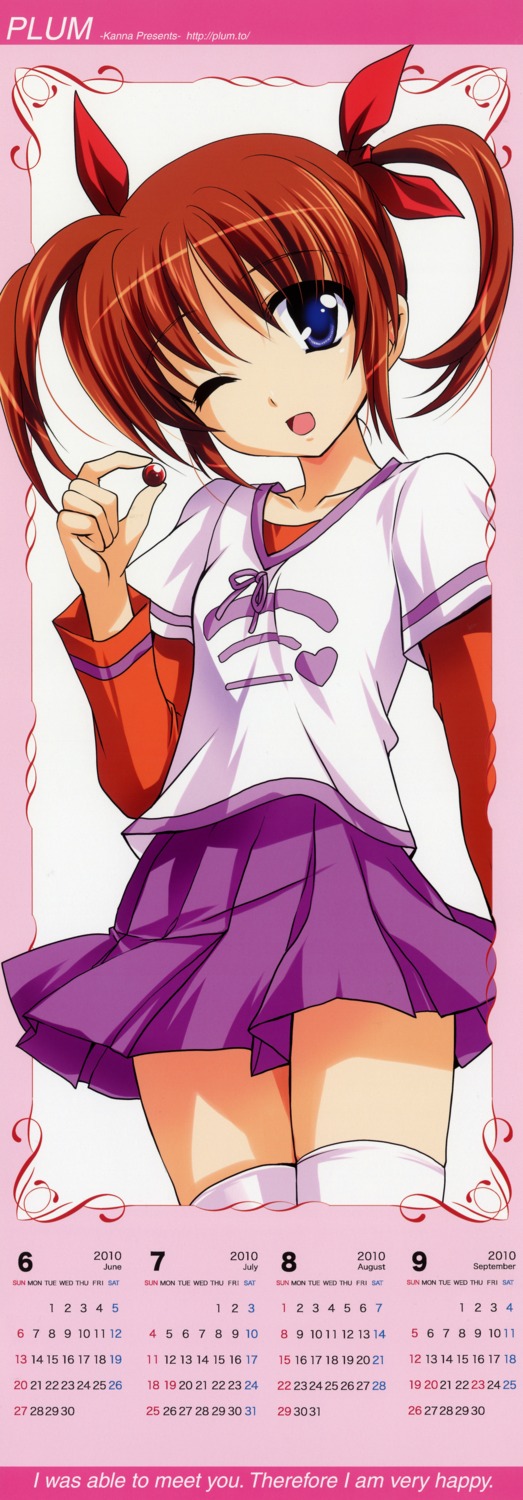 calendar, kanna, mahou_shoujo_lyrical_nanoha, plum, stick_poster, takamachi_nanoha, thighhighs