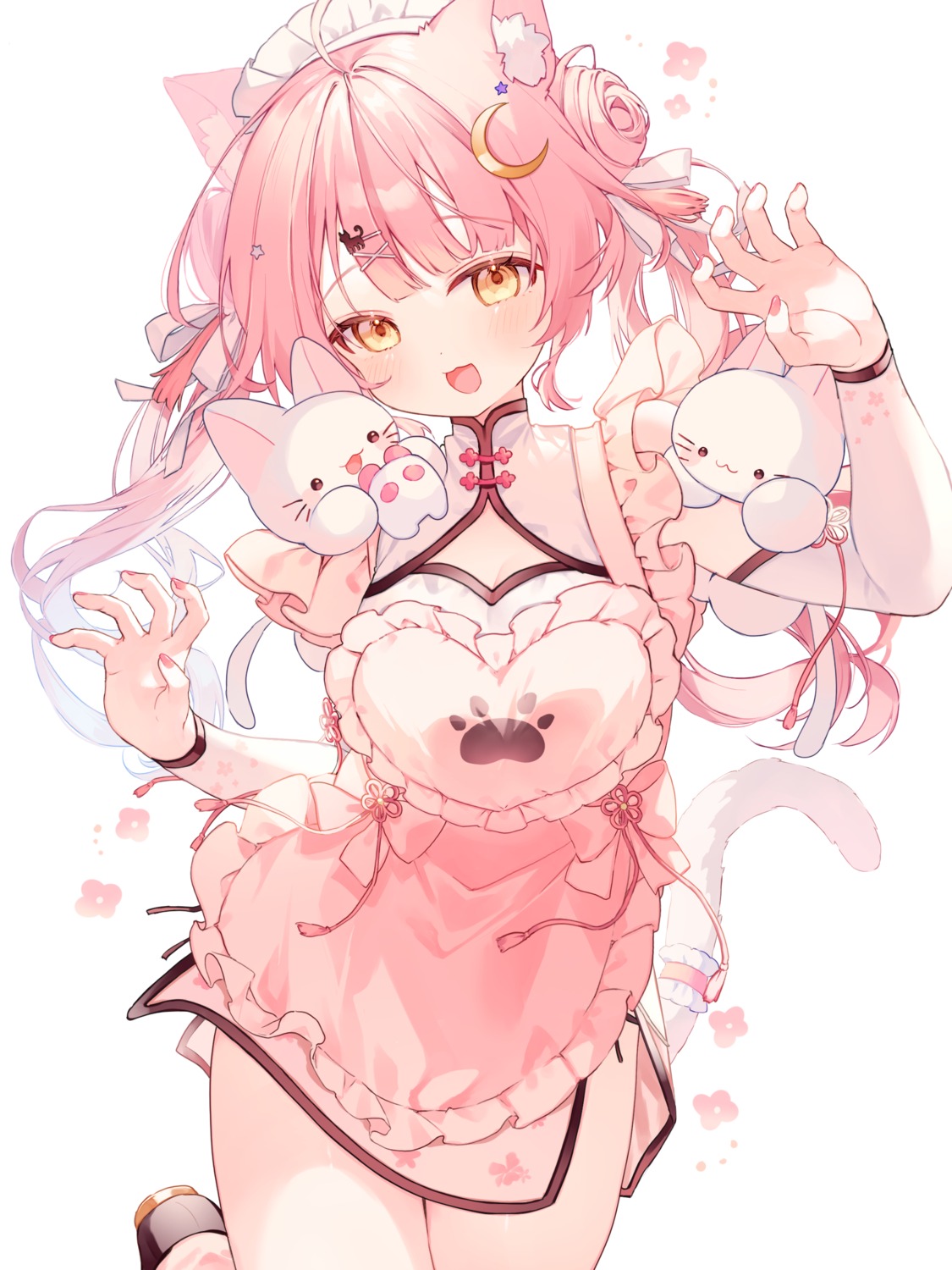 animal_ears, chinadress, indie_virtual_youtuber, komomo_(2899), maid, munmosshu, nekomimi, tail