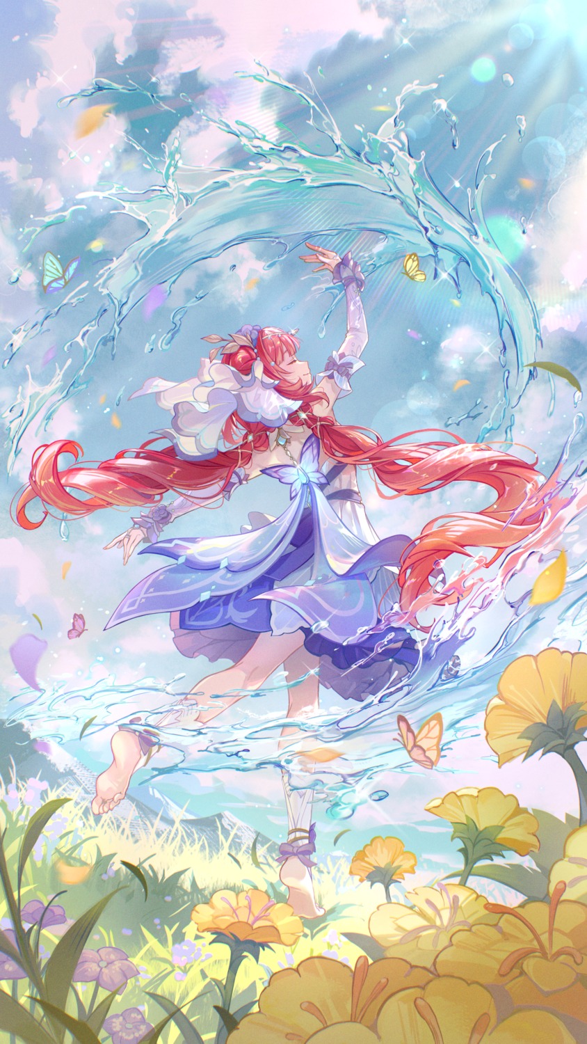 dress, genshin_impact, kyusoukyu, nilou, skirt_lift, wet