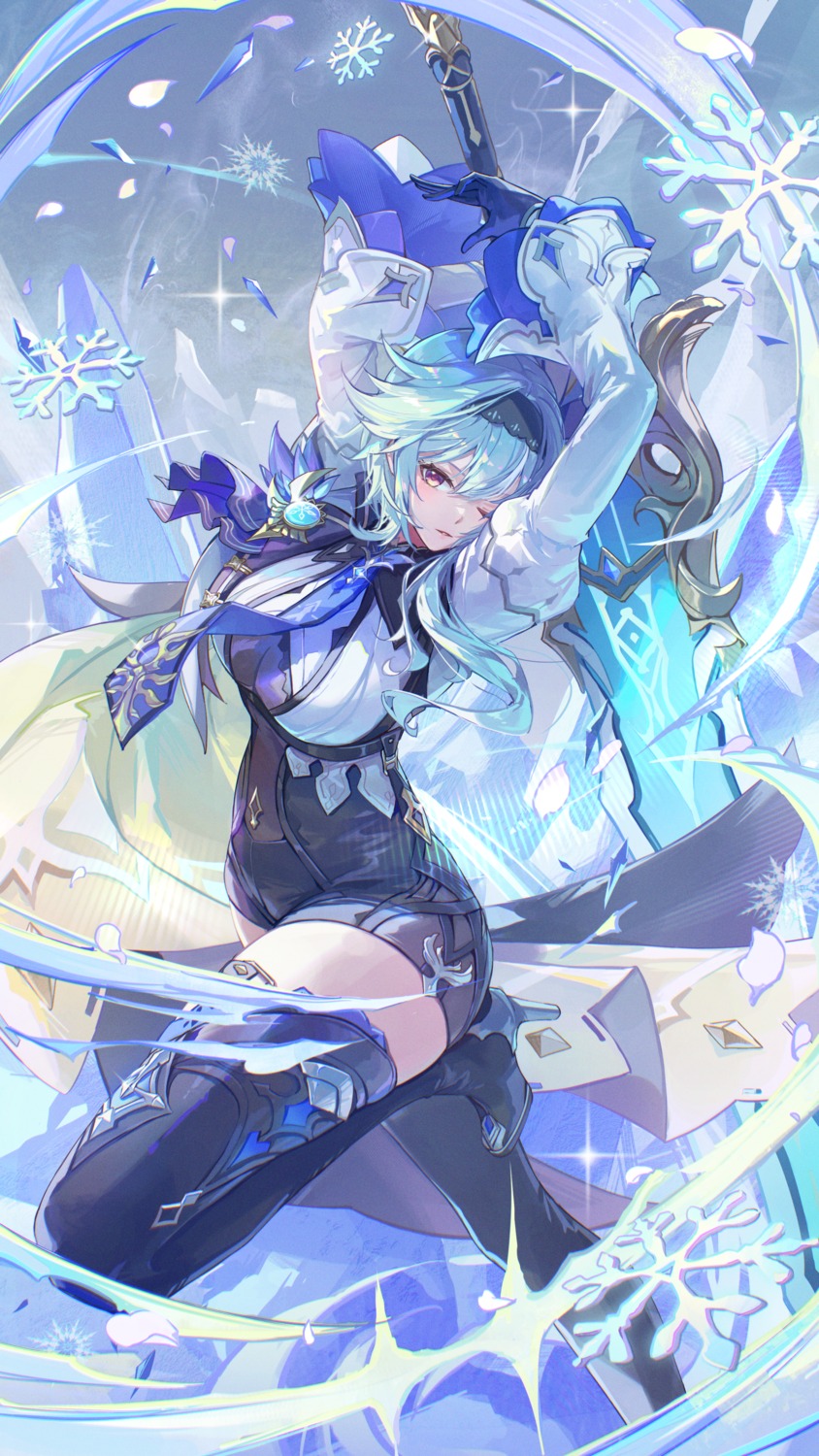 eula, genshin_impact, heels, kyusoukyu, sword, thighhighs