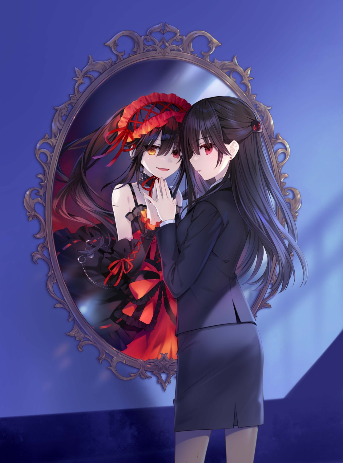 ass, business_suit, date_a_live, dress, gothic_lolita, heterochromia, lolita_fashion, pantyhose