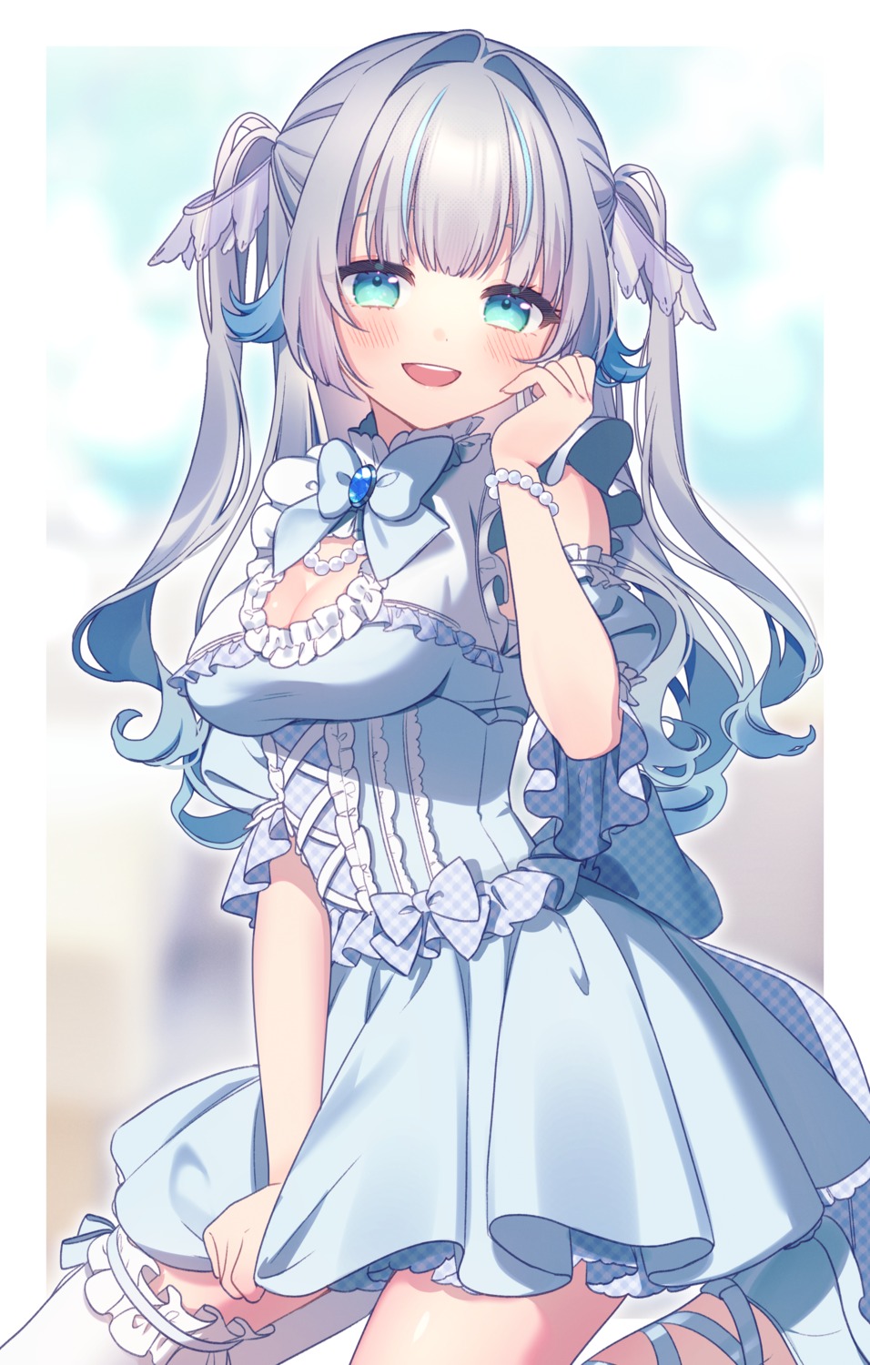amai_ramune, cleavage, dress, garter, indie_virtual_youtuber, lolita_fashion, rinndouk, thighhighs