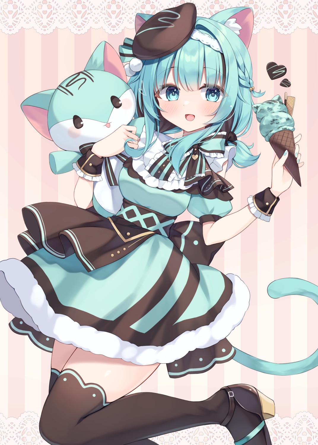 animal_ears, dress, heels, nekomimi, shirai_tanuki, tail, thighhighs