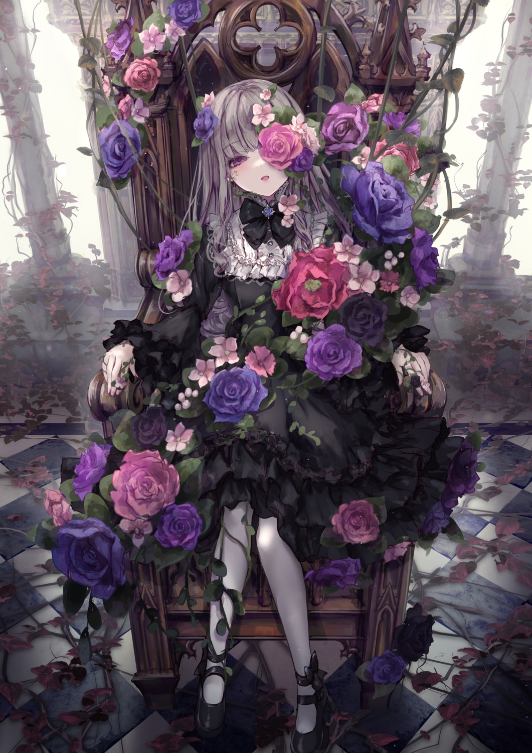 dress, eyepatch, gothic_lolita, heels, lolita_fashion, missile228, pantyhose