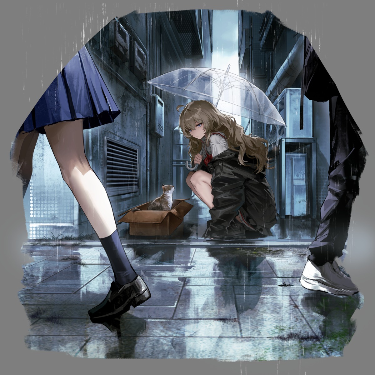 neko, seifuku, sowb, transparent_png, umbrella, wet