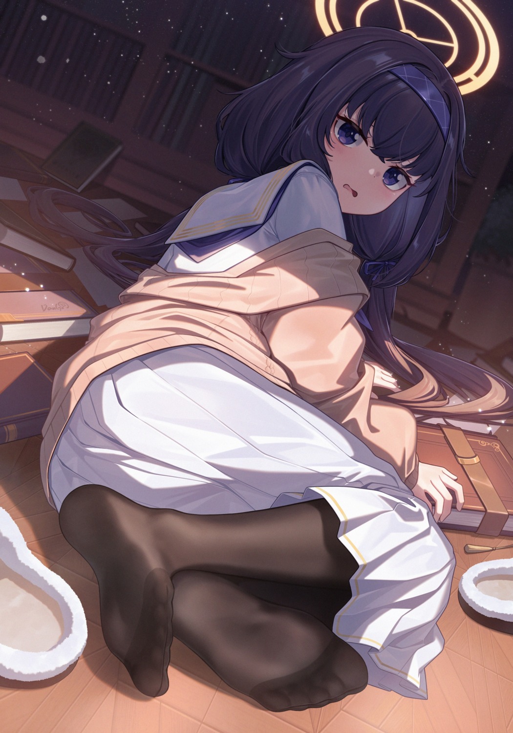 blue_archive, dango_remi, feet, halo, kozeki_ui, pantyhose, seifuku, sweater