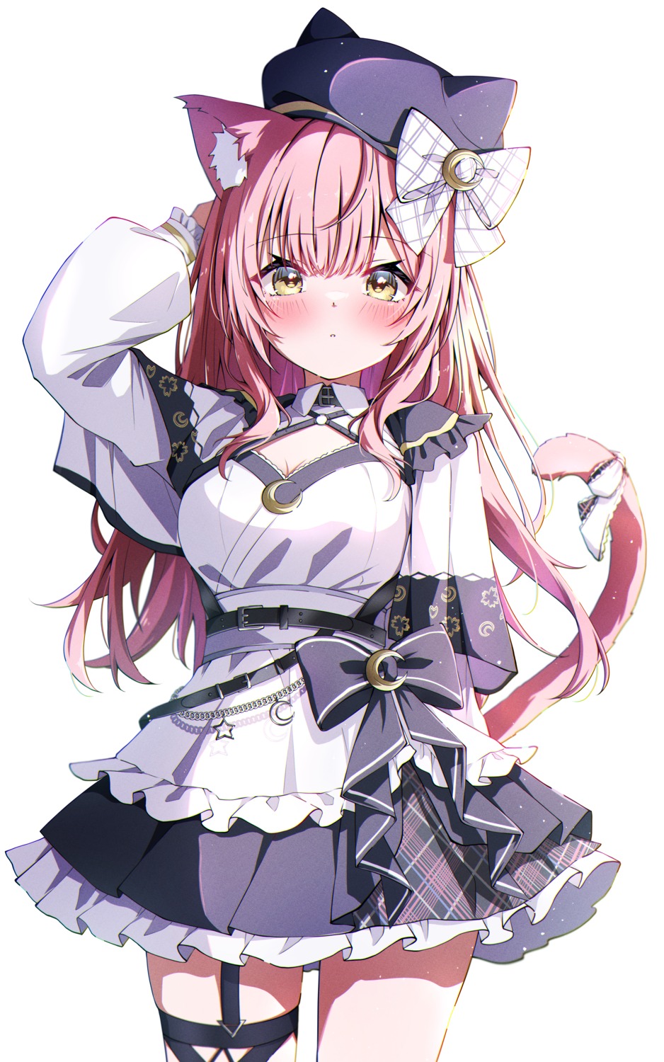animal_ears, garter, indie_virtual_youtuber, munmosshu, nekomimi, ray_o0, tail, uniform