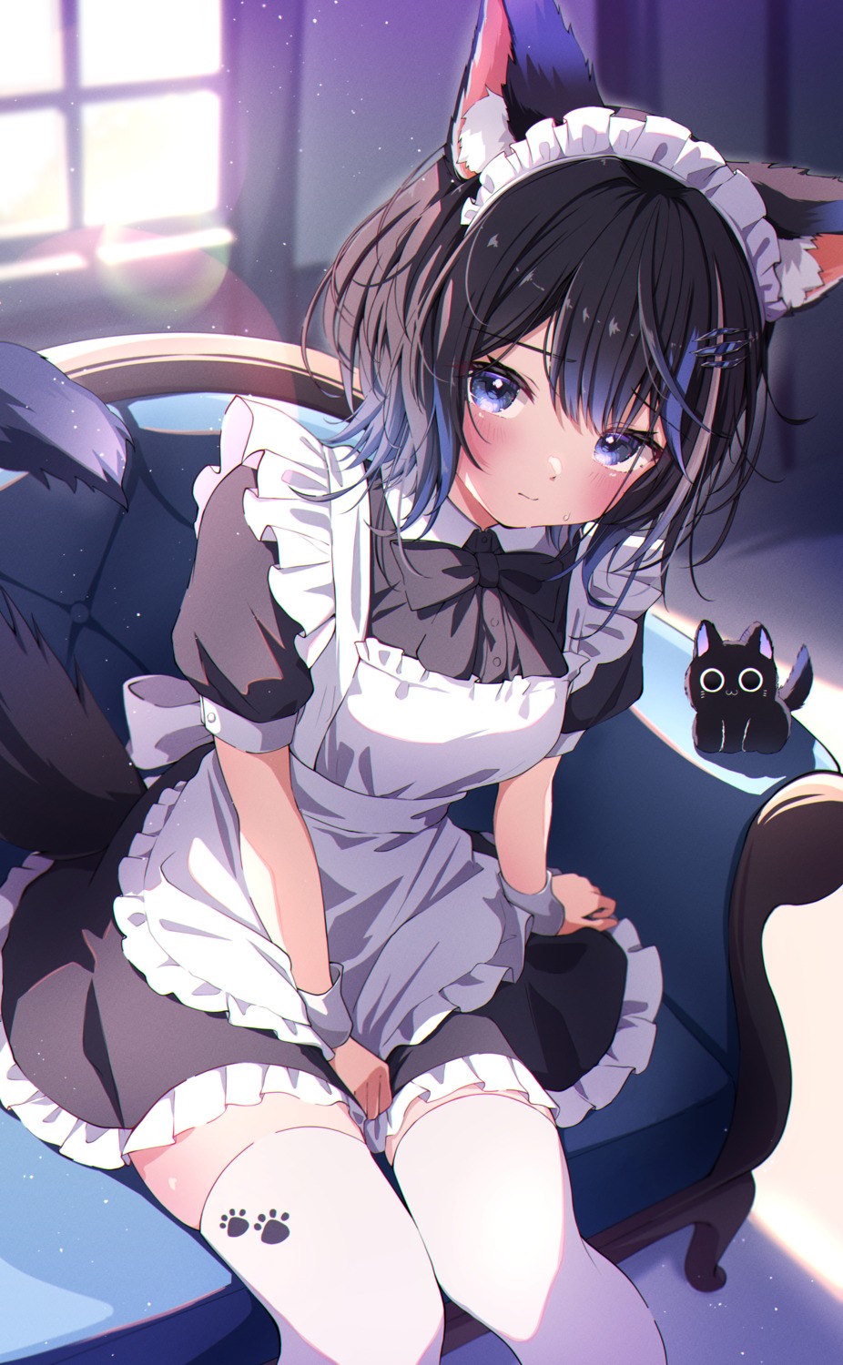 animal_ears, detexted, maid, neko, nekomimi, ray_o0, tail, thighhighs