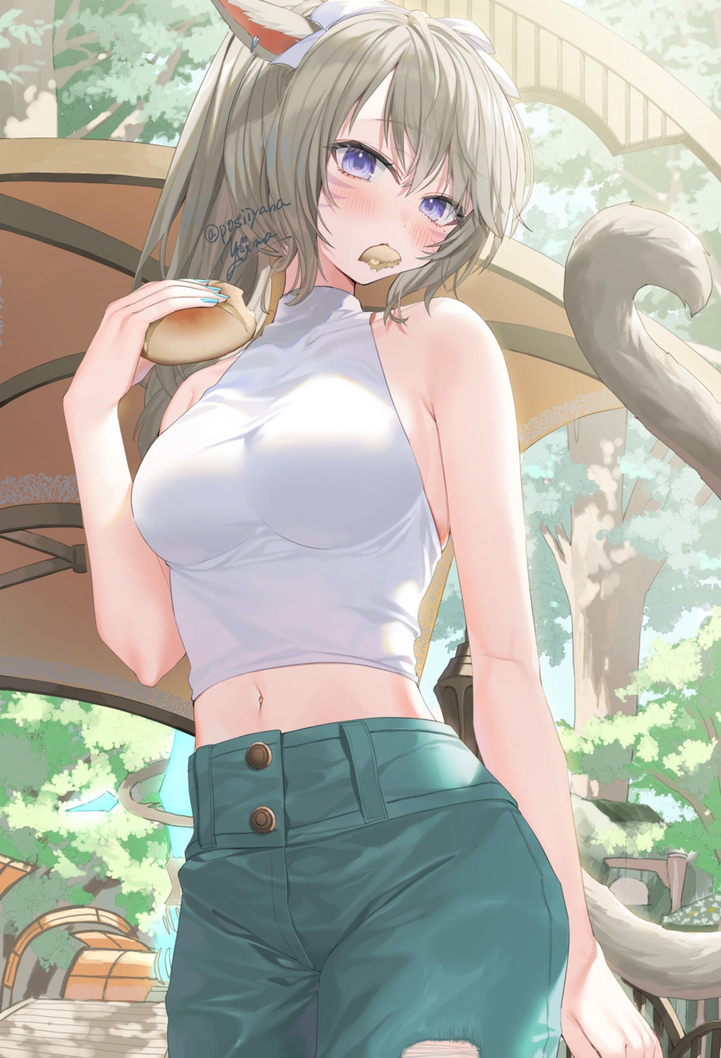 animal_ears, final_fantasy, final_fantasy_xiv, miqo'te, nekomimi, no_bra, tail, torn_clothes